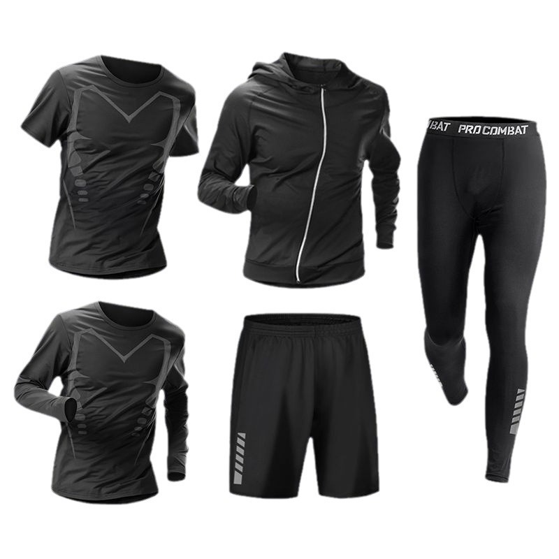 Cycling - メンズ5点スポーツセット フーディージャケット トップス パンツ ショーツ ランニング