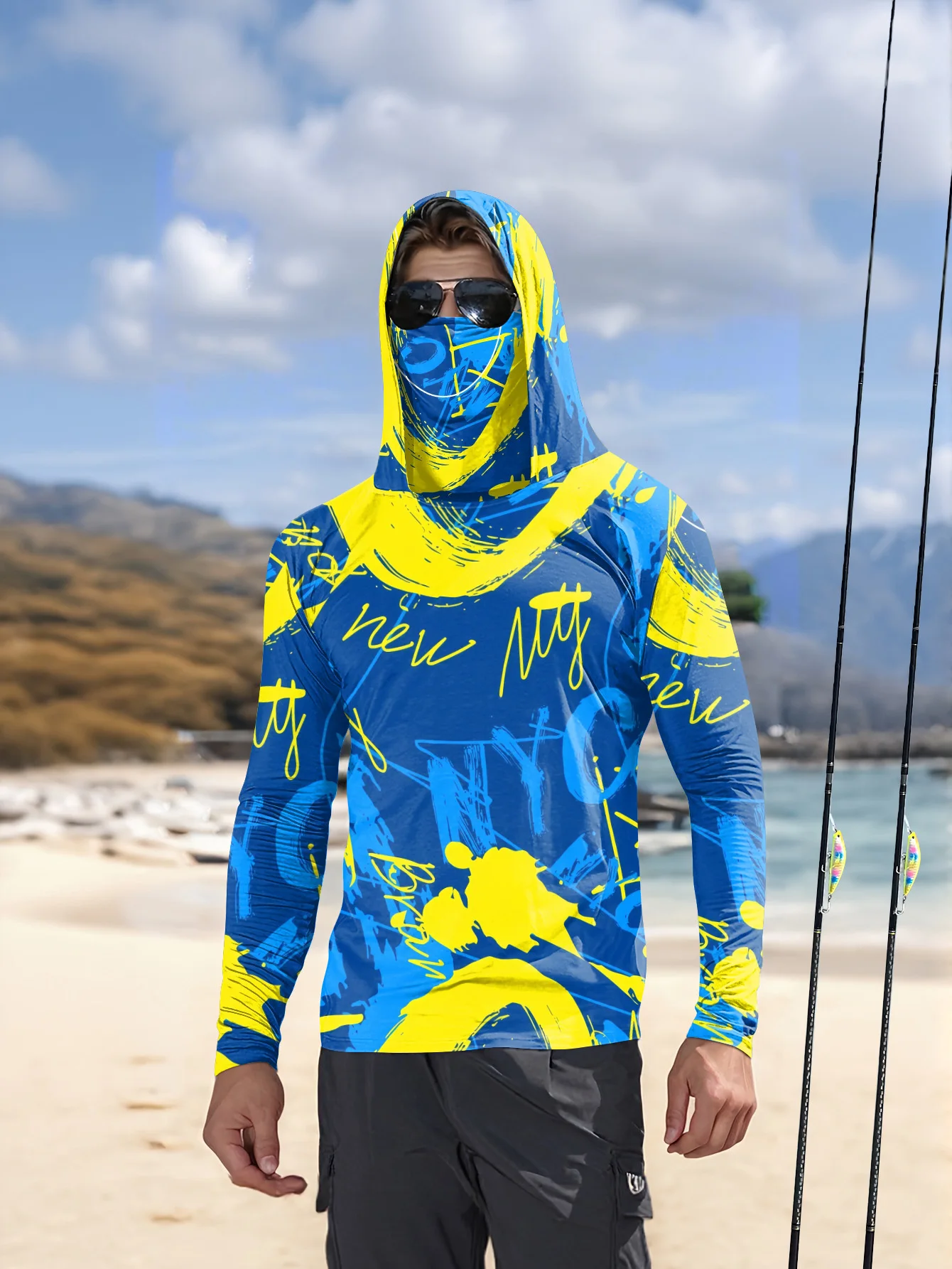 Hiking - UVカット機能付きメンズフード付き釣り服、ハイキングに適した快適で通気性のある釣り用ウェア