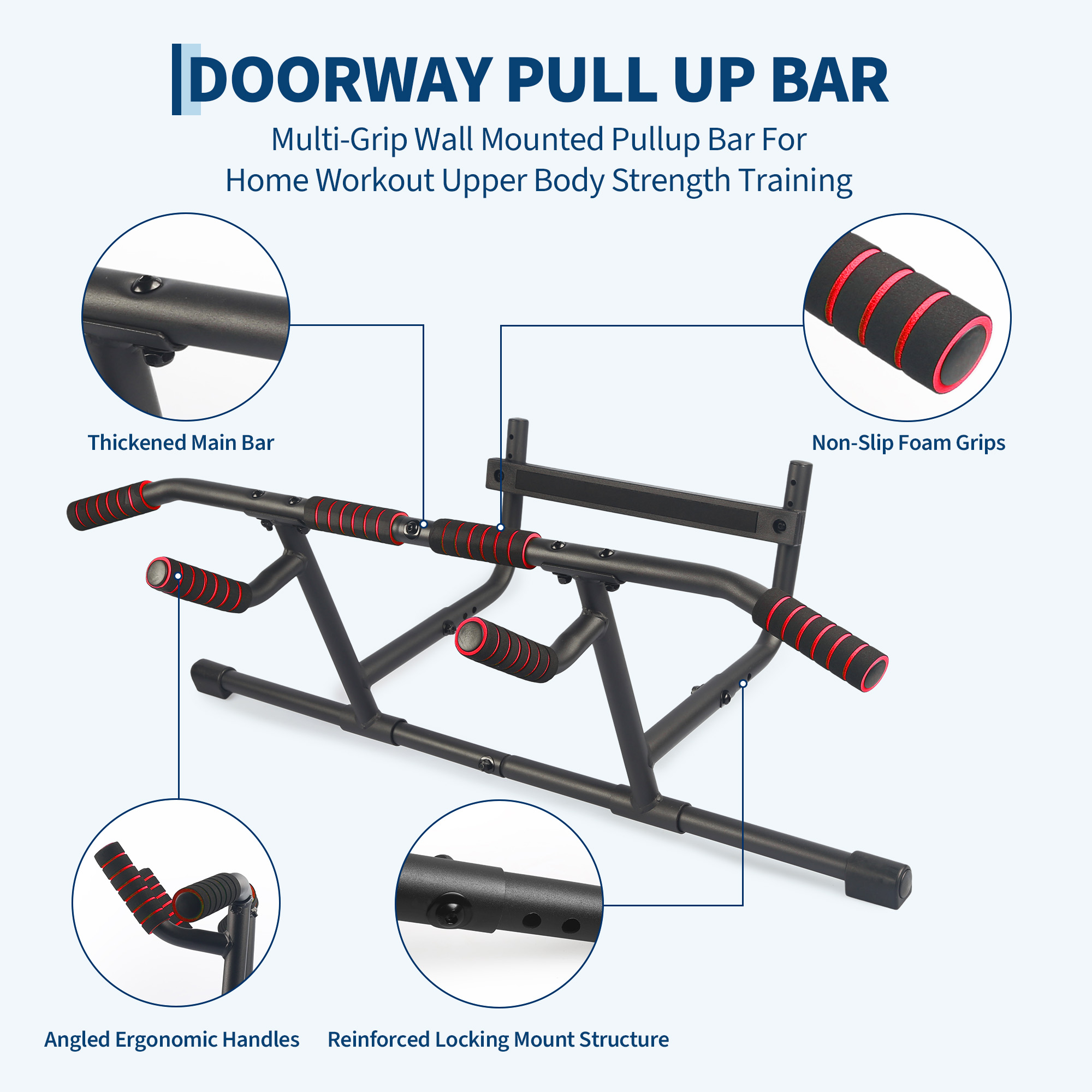 玄関ドアに取り付け可能な、高さ調節可能な懸垂バー – 家庭用 - Door Pull Up Bar No Screw のレビューと価格