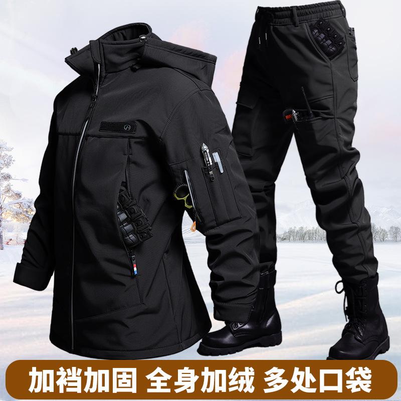 秋と冬のベルベット防水タクティカルジャケットとパンツセット男 - Cycling のレビューと価格